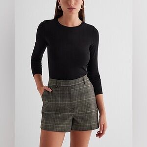 Express Editor High Waisted Plaid Tailored Shorts